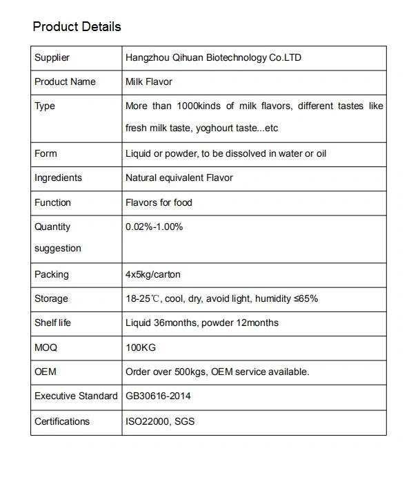 Food Additive Milk Flavor Ingredient for Drinks and Bakery Coconut Liquid